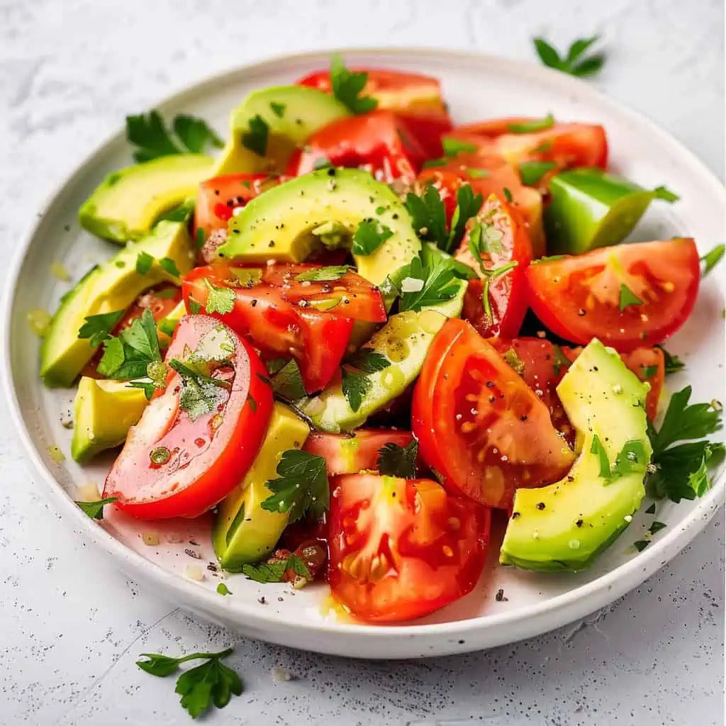 Deliciosa ensalada de tomate y aguacate saludable